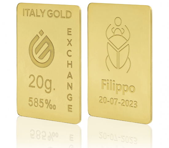 14 Karat Glückbringer-Skarabäus Goldbarren aus 20 g IGE GOLD